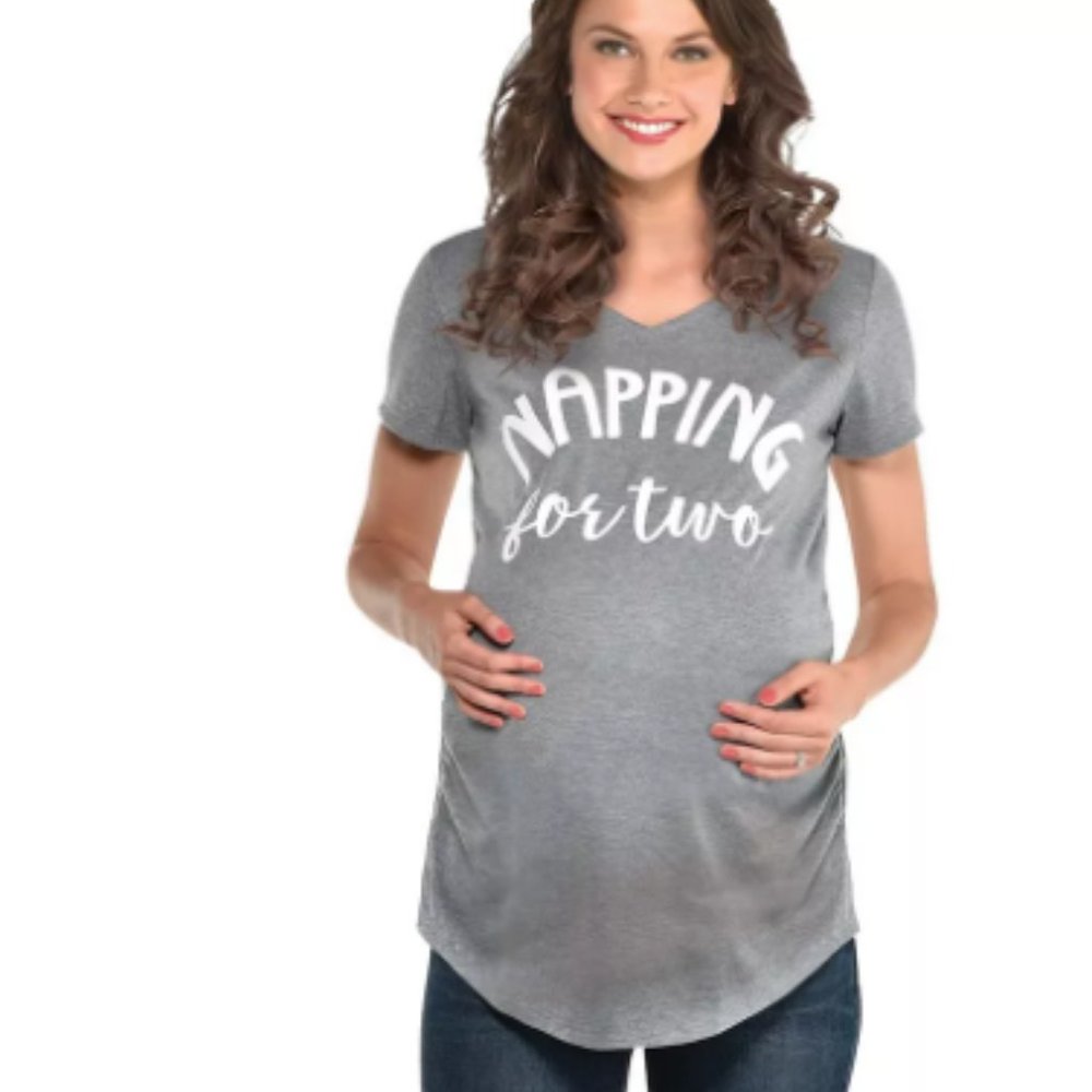 Gray Napping for Two Maternity T-Shirt - Size XL